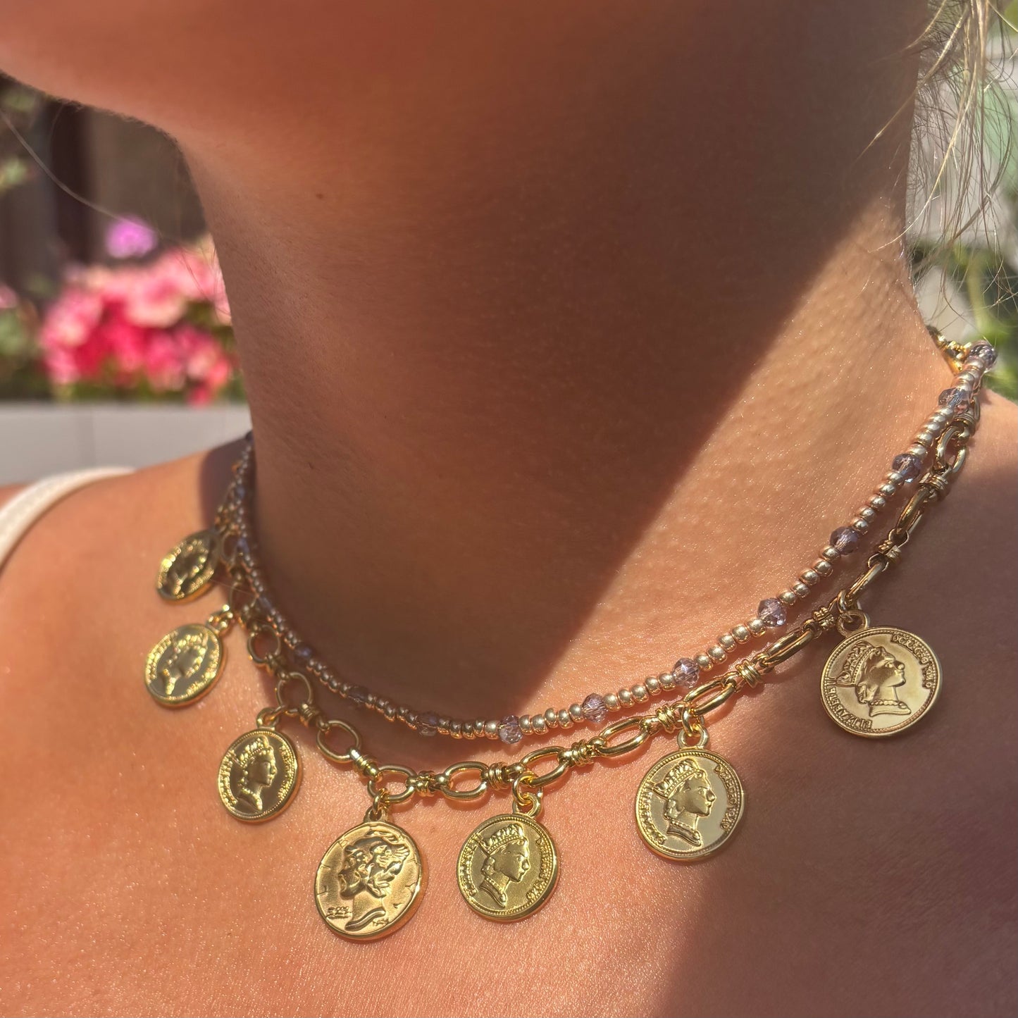 Gouden muntjes bedelketting stainless steel