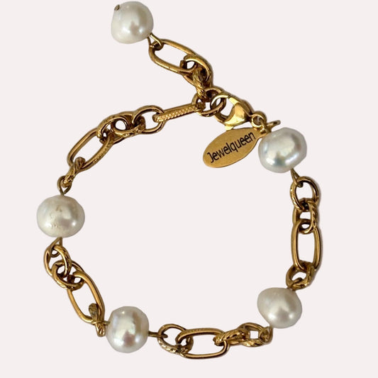 gouden rvs schakel armband met parels