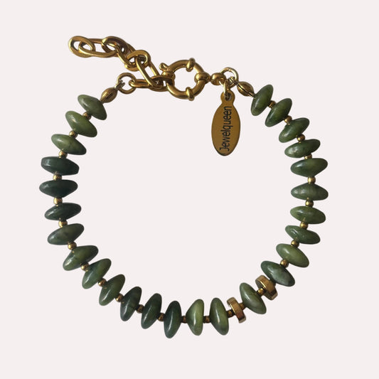 Kralen armband rvs met groene natuursteen 