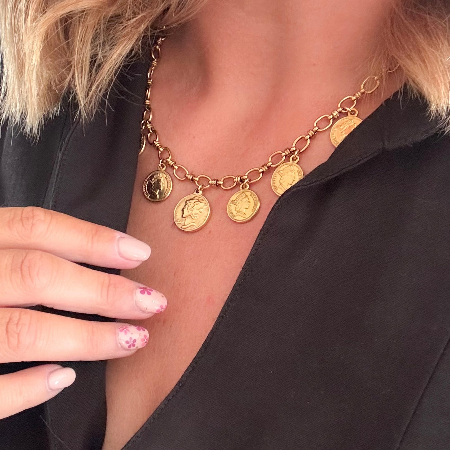 Gouden muntjes bedelketting stainless steel