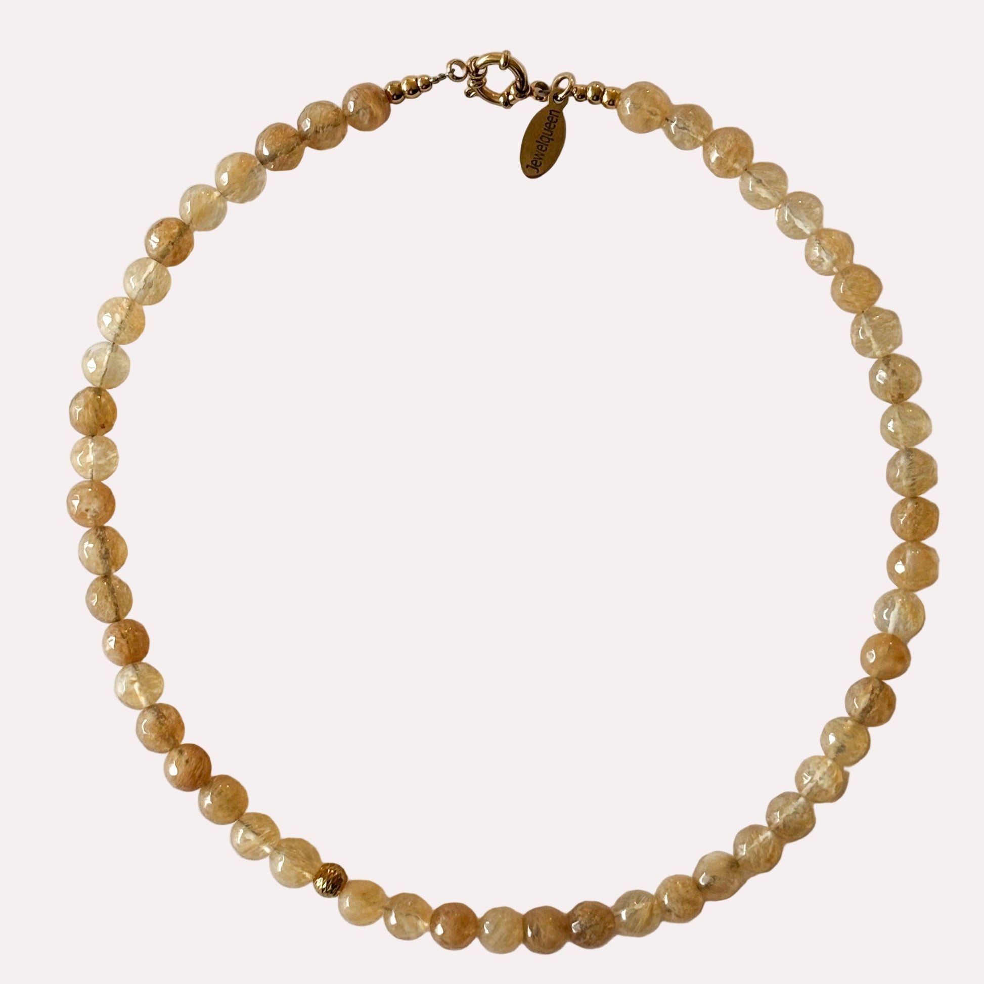 rvs gouden ketting met zacht gele kralen