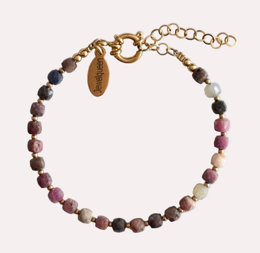 gouden stainless steel armband met natuursteen kralen roze