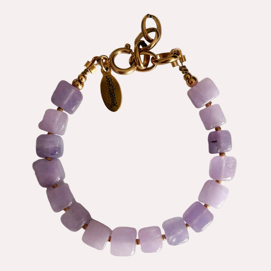 Kralen armband met paarse blokjes 18k stainless steel